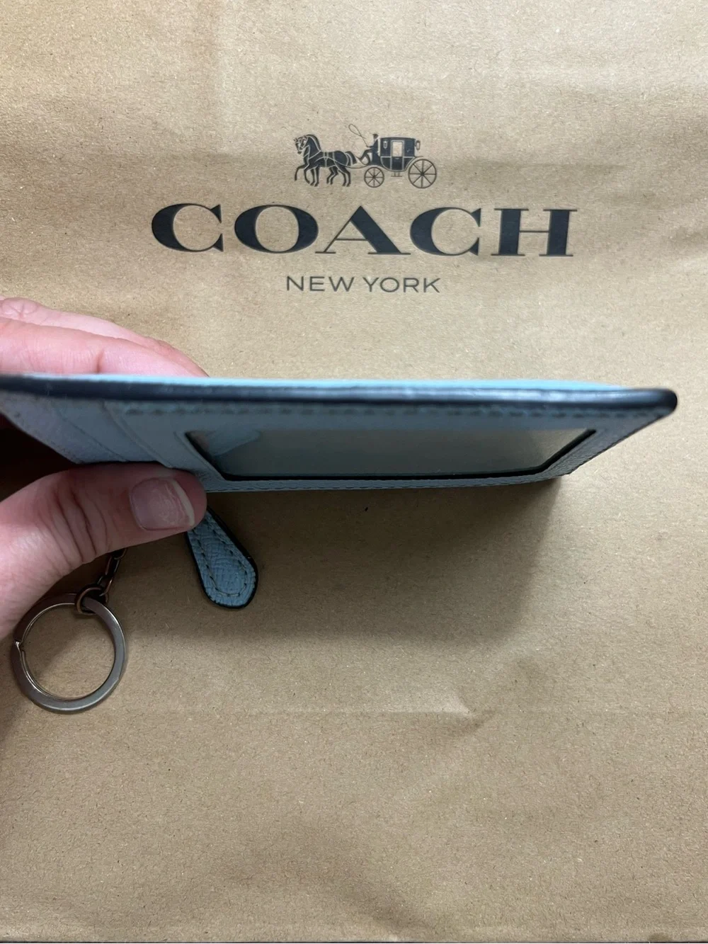 Coach Mini Skinny ID Case Cardholder and Keychain in Waterfall Blue